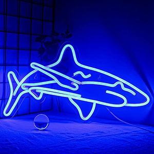 Ineonlife Led Neonborden in Haaienvorm voor Slaapkamer Blauwe Neonborden Wanddecoratie 43,1 cm x 30,5 cm Acryl USB-aangedreven Uniek Nachtlampje als Cadeau voor Jongens Woonkamer Winkel Hotel Bar Feestbenodigdheden