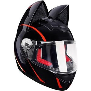 Motorfiets Kattenoren Helm Integraalhelmen met Vizieren Motorcrosshelmen ECE Goedgekeurd voor Volwassenen Mannen Vrouwen Vier Seizoenen J,M54-56CM