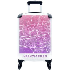 MuchoWow® Koffer - Stadskaart - Leeuwarden - Paars - Roze - Past binnen 55x40x20 cm en 55x35x25 cm - Handbagage - Trolley - Fotokoffer - Cabin Size - Print