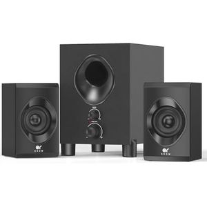 OROW Computerluidsprekers, PC-luidsprekers met subwoofer, knop aan de voorkant 18W Bluetooth pc-luidsprekers, 2.1 desktopluidsprekers voor pc, smartphone, monitor, laptop, ondersteuning AUX&Bluetooth
