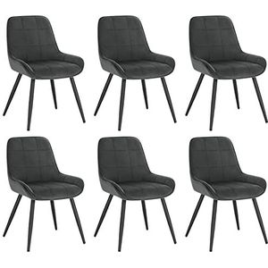 WOLTU Set van 6 eetkamerstoelen, fluwelen relaxstoelen, ergonomische Scandinavische stoelen met rugleuning voor woonkamer, woonkamer, keuken, slaapkamer, donkergrijs, BH331dgr-6