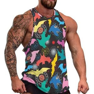 Kleurrijke silhouetten vleermuizen mannen tank top grafische mouwloze bodybuilding T-shirts casual strand T-shirt grappige sportschool spier