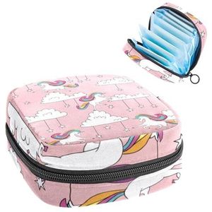 Opbergtas voor maandverband, menstruatiekit tas voor school, menstruatiecup zakje, maandverband organizertas, kindertijd eenhoorn witte wolken ster roze