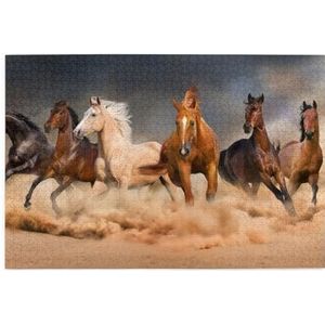 Bruine paarden galopperend bedrukt in de woestijn, puzzel 1000 stukjes houten puzzel familiespel wanddecoratie
