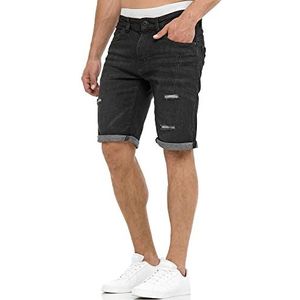 INDICODE Heren Caden Jeans Shorts | Jeans korte broek met 5 zakken Holes - Black XXL