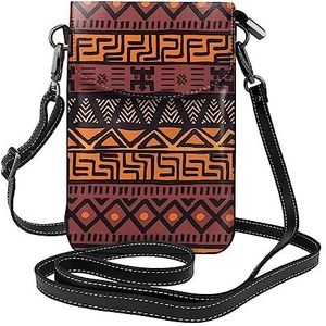 Afrikaanse modder doek tribal lederen cross body flip telefoon tas met afneembare schouderbanden, gebruikt voor reizen, dating, vakantie geschenken, Zwart, Eén maat