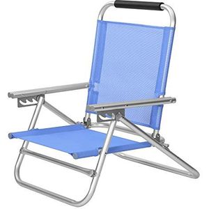 SONGMICS strandstoel, draagbare klapstoel, rugleuning verstelbaar in 4 posities, met armleuningen, ademend en comfortabel, buitenstoel, blauw GCB65BU