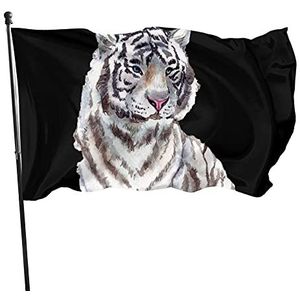 Vlag 90 x 150 cm, witte tijger welkomstvlag decoratie strandvlaggen 2 metalen oogjes boerderijvlag, voor carnaval, tuin, optocht