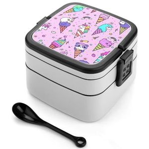 Unicorn And Cat Ice Cream Bento Box Volwassen Lunchbox Herbruikbare Lunchcontainers met 2 compartimenten voor werk picknick