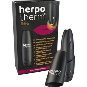herpotherm Neo bij lipherpes, werkt met geconcentreerde warmte, de originele herpesstift, snelle hulp met één druk op de knop, tot 200 toepassingen met een set batterijen mogelijk