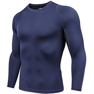 AMZSPORT Compressieshirt voor heren, lange mouwen, functioneel shirt, ademend, hardloopshirt, sneldrogend, sportshirt, 113006 blauw, L