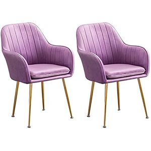 GEIRONV Zachte fluwelen eetkamer set van 2, metalen stoel benen dineren woonkamer stoelen met armleuningen rugleuning make-up stoel Eetstoelen (Color : Purple)