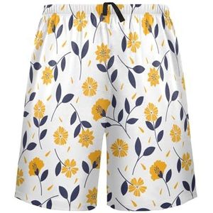 LI ZHI XIN Herenpyjamabroek, korte pyjamabroek, zomer casual shorts, elastische taille met trekkoord, rechte buis losse pasvorm met 2 zakken, S-XXL herfstbloemen bladeren, Meerkleurig, S