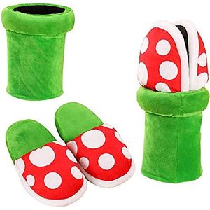 Naixin Piranha Planten pluche pantoffels pak winter huiskleding kannibaal bloem slippers met groene warp pijp pluche voor vrouwen mannen, Groen, Eén maat