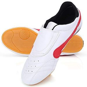 Dilwe Taekwondo schoenen, PU lederen taekwondo boksschoenen gym martial art schoenen voor volwassenen, wit, rood, 36 EU
