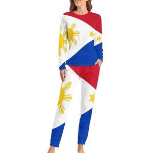 Filippijnen vlag zachte dames pyjama lange mouw warm fit pyjama loungewear sets met zakken 5XL