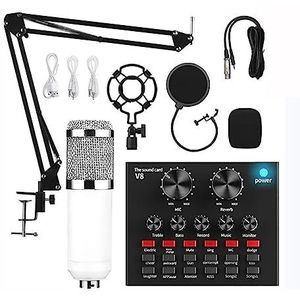 Geluidskaartset, Professionele Audio V8 Geluidskaart Set Mic Studio Condensator Microfoon for Podcast Opname Live Streaming(E)