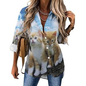 Zon en katten damesblouses Hawaiiaanse button down damestops shirts met lange mouwen T-shirts XL
