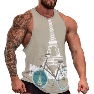 Eiffeltoren met retro fiets heren tanktop grafische mouwloze bodybuilding T-shirts casual strand T-shirt grappige gym spier