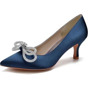 SYDZSW Zijden Bruiloft Schoenen Ivoor Bruidsschoenen Bruiloft Uitnodiging Schoenen met Strass 35-43, Donkerblauw, 43 EU