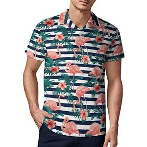 Mooie Flamingo Tropische Bloemen Heren Golf Polo-Shirt Zomer T-shirt Korte Mouw Casual Sneldrogende Tees L