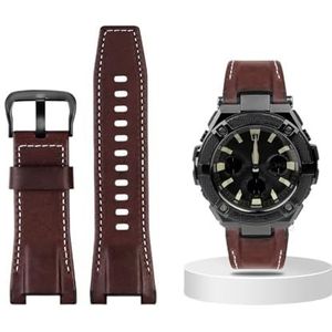 Canvas lederen horlogeband geschikt for Casio G-SHOCK GST-B100 S130 W300GL 400G W330 GST-W120L s120 W130L S100 Serie horloge accessorie (Color : Brown black buckle, Size : 26mm)