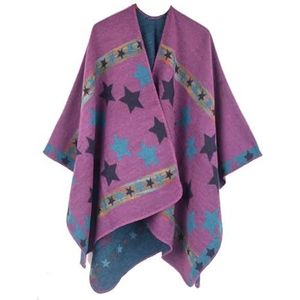 UBOHUZ Damesponcho, retro, sjaal, cape, kasjmier, trui, open voorkant, deken, wintermantel voor lente, herfst, winter, Paars, One size