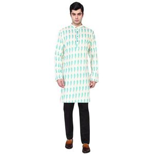 SKAVIJ Heren Kurta Pyjama Lange Mouw Tuniek 2-Delige Set (Turkoois, S