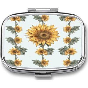 Zonnebloem Handgeschilderde Bloemen Pillendoos Pil Organizer Pil Case 2 Compartiment Geneeskunde Pil Organizer Kleine Pil Case Pil Container Pil Houder Leuke Pillendoos Mini Pil Case