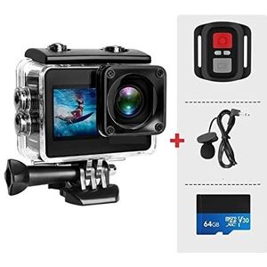 Actiecamera, A10 Actie Camera 4k EIS Ultra HD 20MP 170D Onderwater Waterdichte Cam Touch Screen 4X Zoom Video go Sport Pro Cam,Buiten, Sport, Video(Standard,Cam Remote Mic 64G)