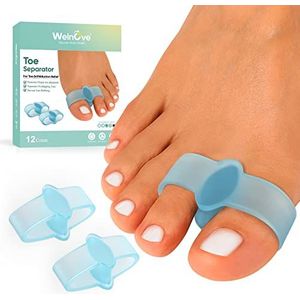 Welnove Teenverdelers met 2 gespen - 12 stuks zachte gel bunion corrector - grote teen afstandhouder voor uienpijn en overlappende tenen - blauw