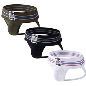 JOCKMAIL 3 Stks/Pack Mens Jock Strap Slip Mens Atletische Jockstrap Sport Ondergoed Slip Atletische Supporter, Zwart+wit+amy Groen, M