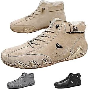 AHKISS Italiaanse handgemaakte suède hoge laarzen, mannen waterdichte suède klittenband lederen casual sneakers veterschoenen antislip wandelschoenen ademende hoge laarzen, antislip ademend Chukka,