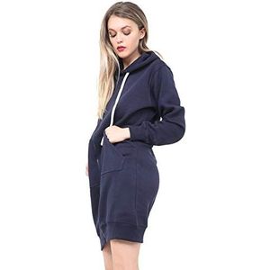 WOOD QUAIL Vrouwen Lange Hoodie Rits Fleece Lange Mouwen Dames Fleece Lange Mouwen Casual Hoodies Sweatshirts Trui Fleece Top Vest Jas, Lange Hoodie Marineblauw, 46-48