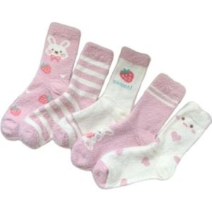 Hueborne Dames Berenpantoffels En Sokken - Zachte, Warme Sokken Van Koraalfleece, Wintersokken Met Print;(Pink)