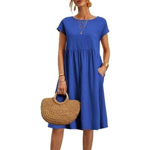 yk8fass Ronde Hals Plus-Size Dress up-2423, Kleur Blauw, S