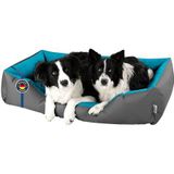 BedDog® hondenmand LUPI, vierkant hondenkussen, grote hondenbed, hondensofa, hondenhuis, met afneembare hoez, wasbaar, XXL, grijs/blauw