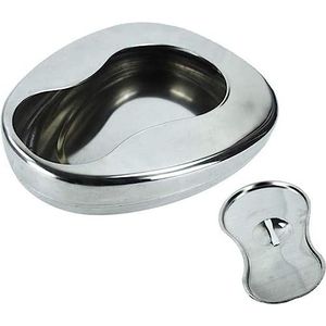 oudere mannen en vrouwen, Bedpan van roestvrij staal met deksel for thuis en op reis, afmeting 35 x 28 cm