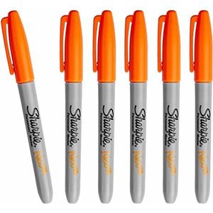 6 x _harpie Neon Permanente Marker Pennen, Fijne Puntpunt, Oranje Kleur Inkt - Markeringen op bijna elk oppervlak - Los in effen verpakking