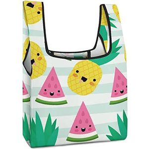 Kawaii fruit patroon herbruikbare boodschappentassen opvouwbare boodschappentassen grote opvouwbare draagtas met lange handgrepen