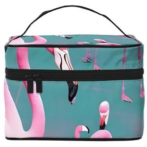 Een massa flamingo's cosmetische reistas met ritssluiting en grote capaciteit, uniseks, geschikt voor buiten, sport, reizen, enz., Zwart, Eén maat
