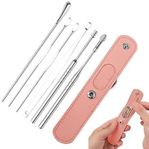 Oorsmeer verwijderen - 6 STKS RVS oorsmeerreiniger met PU opbergtas | Professioneel hulpmiddel voor oorreiniging, voor familie, vrienden, volwassenen en kinderen Lecerrot