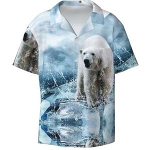 Cool Animal White Polar Bear Print Heren Korte Mouw Button Down Shirts Casual Losse Fit Zomer Strand Shirts Heren Jurk Shirts, Zwart, XXL
