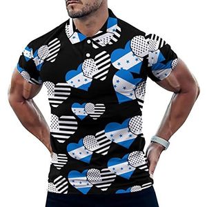 Honduras Vlag En Zwarte Amerikaanse Vlag Casual Polo Shirts Voor Mannen Slim Fit Korte Mouw T-shirt Sneldrogende Golf Tops Tees 4XL