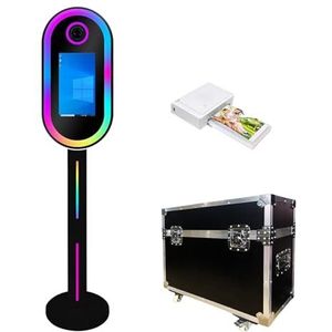 WideMeet Spiegel fotocabine met 15,6 inch LCD-aanraakscherm, draagbare magische spiegel, shell-standaard, selfie-fotocabine voor verhuur van huwelijksfeesten, evenementenverhuur (zwarte