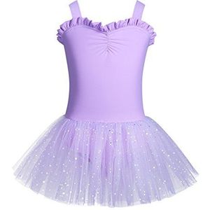TiaoBug Mouwloos balletjurk balletpak voor meisjes kinderen balletkleding - glinsterende tutu - bustier top geplooide rand - vetersluiting op de rug balletkostuum paars 92-98