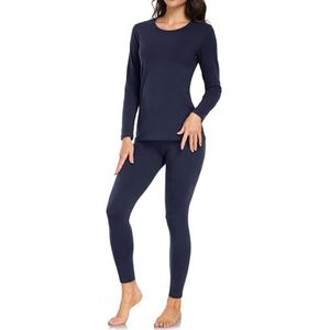 wirarpa Katoenen thermisch ondergoed voor dames, lange onderbroek, basislaag, pyjamaset voor dames, herfst bovenzijde, Donkerblauw, L