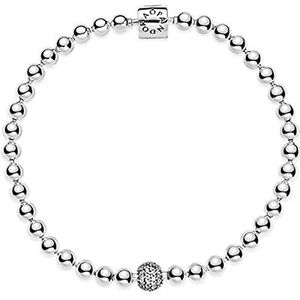 Armbanden voor vrouwen 925 Zilver pan Armband Gladde Kralen & Pave Crystal Ball Armband Fit Bead Charm Diy Mode-sieraden (Color : Ys_20cm)