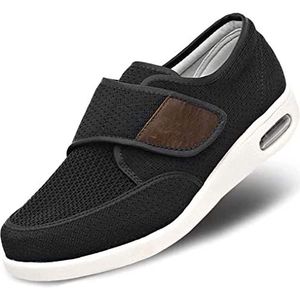 XRDSHY Diabetische schoenen voor mannen vrouwen gezwollen voeten schoen, heren Wide Fit Velcro Slippers, Slip On Air-gewatteerde zool brede schoenen wandelschoenen voor ouderen -SANTUO, Schwarz-44 EU