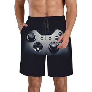 JIAWUJYNB Gaming-controllerpatroon print heren strandshorts zomer shorts met sneldrogende technologie, lichtgewicht en casual, Wit, M